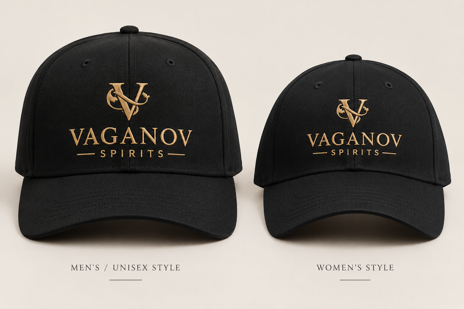 Baseball Caps for Male & Female, black with gold, sizes S, M, L