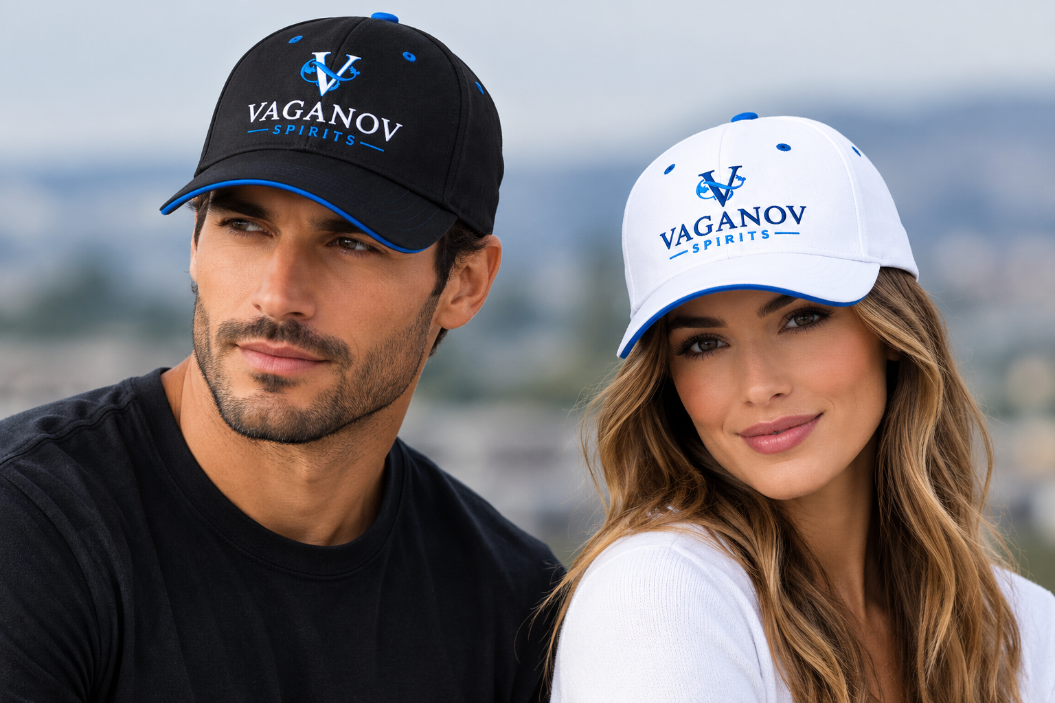 Baseball Caps for Male & Female, Black and White with Blue, sizes S, M, L