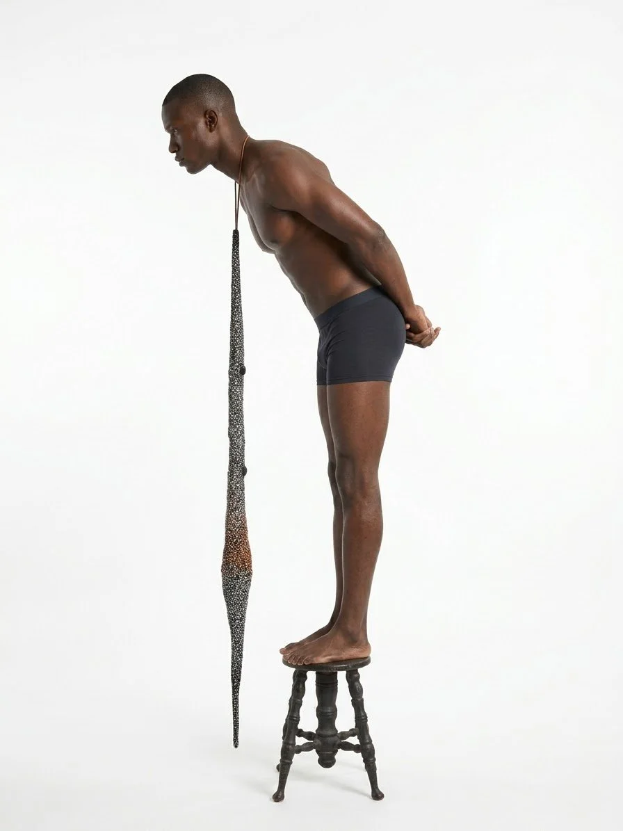 Suspended, 2026 
recycled wire, stone dust, resin and pigment 
approx. 60 in long