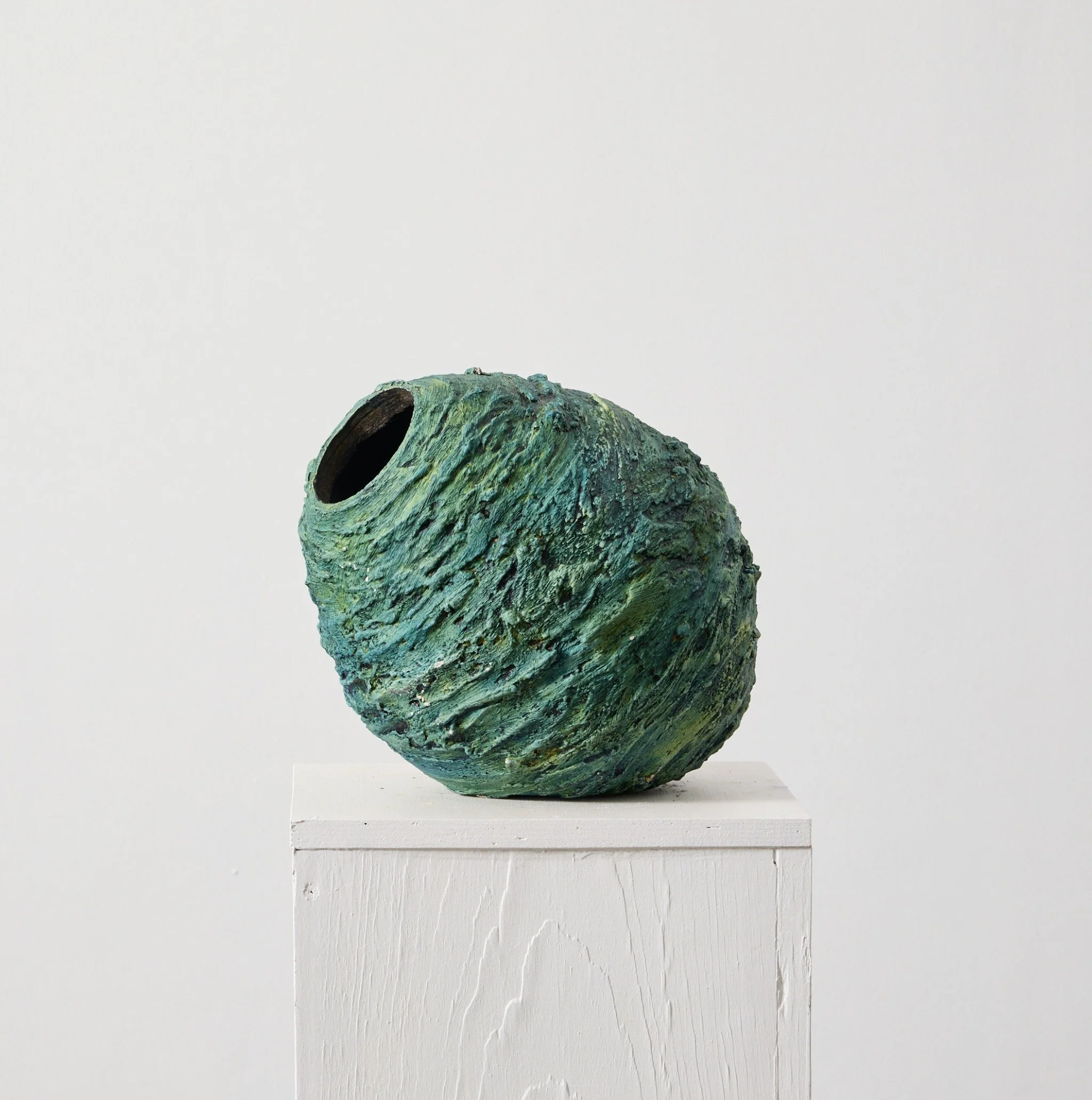 Inside Out (glazed), 2025 volcanic stone (hollow) stone dust, oil and acrylic 11 x 16 x 12 in 34lbs