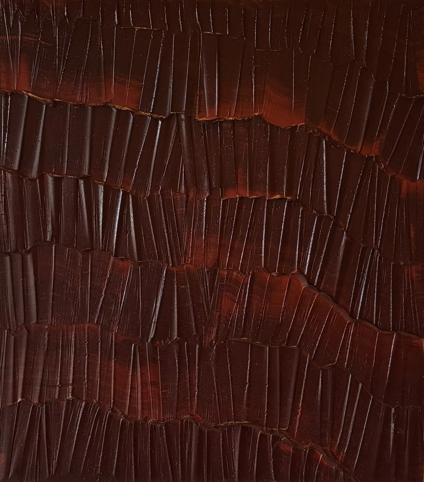 Sediment # 27 (Ferric Red), 2026 oil and volcanic stone dust on wood panel 30 x 34 x 1 1/4 in