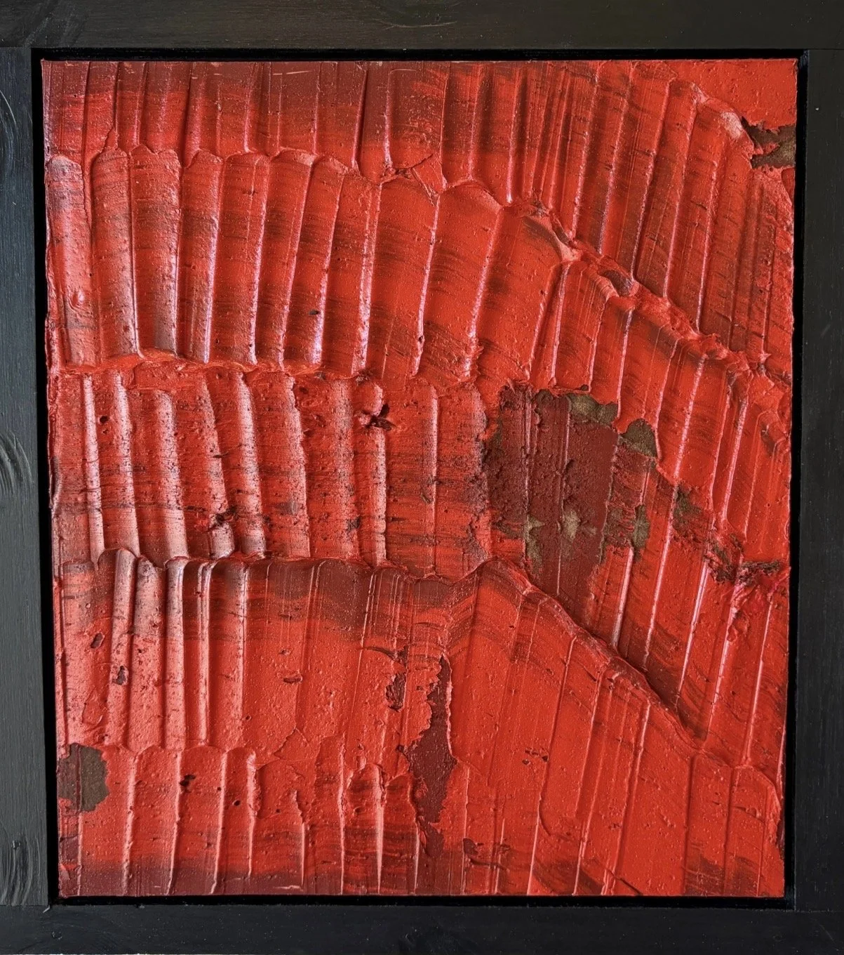 Sediment # 30 (Oxide Red), 2026
oil and volcanic stone dust on wood panel
recycled cedar plywood frame (painted)
18 1/2 x 16 1/2 x 3/4 in (framed dimensions)