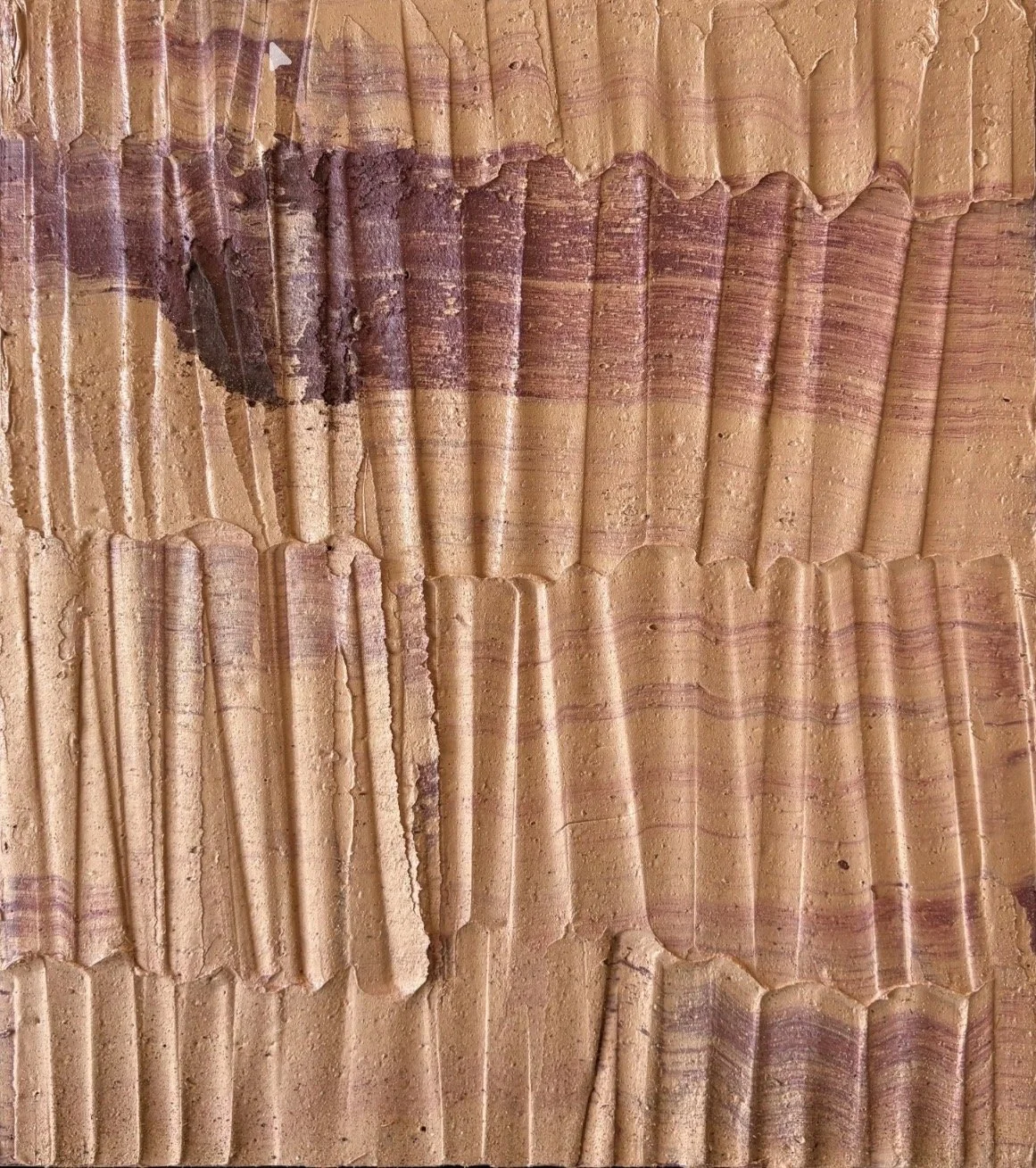 Sediment # 28 (Bleached Iron), 2026 oil and volcanic stone dust on wood panel. framed in recycled cedar ply.  16 x 18 x 1 1/4 in