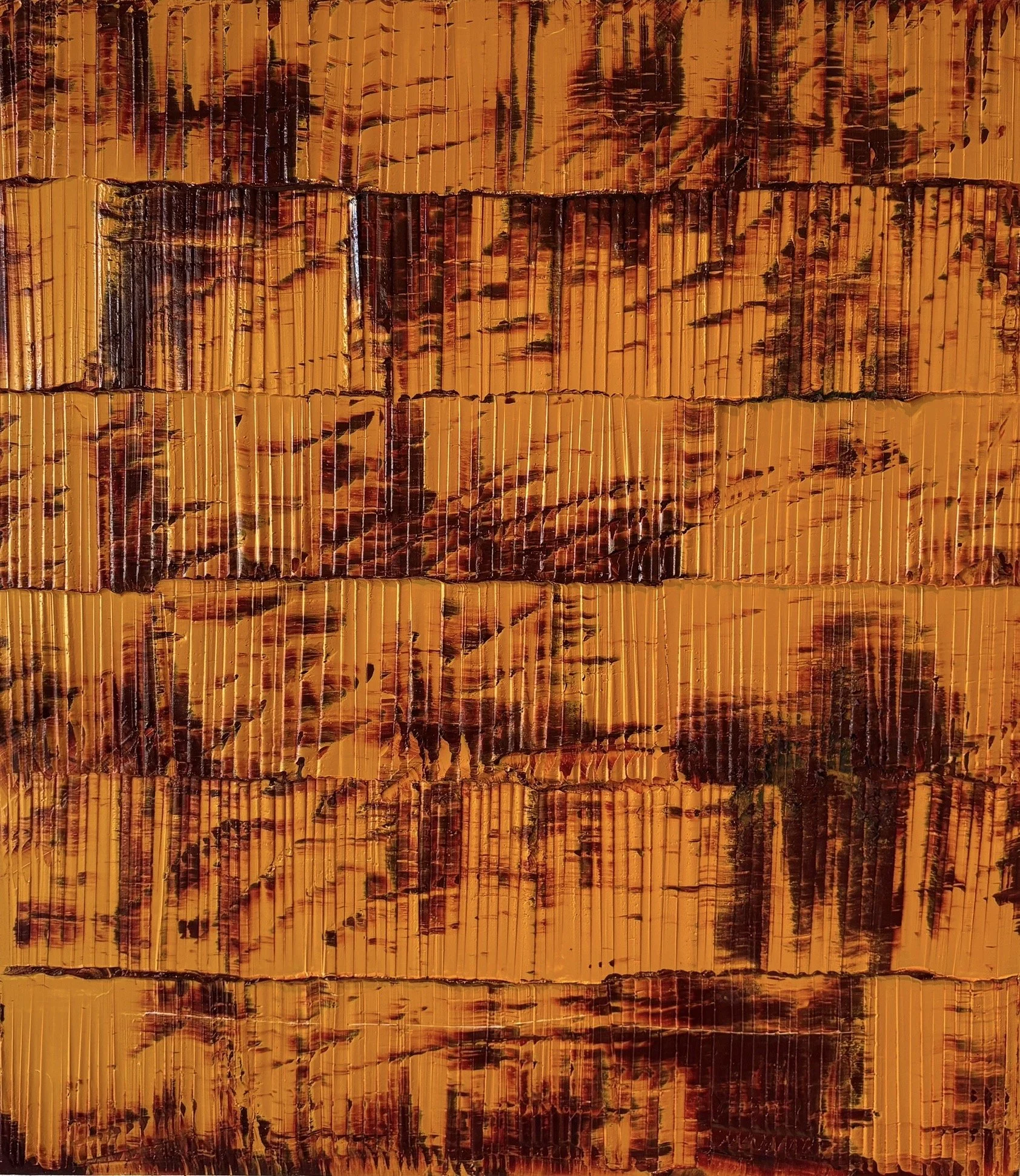Sediment # 20 (yellow), 2026 oil and volcanic stone dust on wood panel 20 x 24 x 1 1/4 in