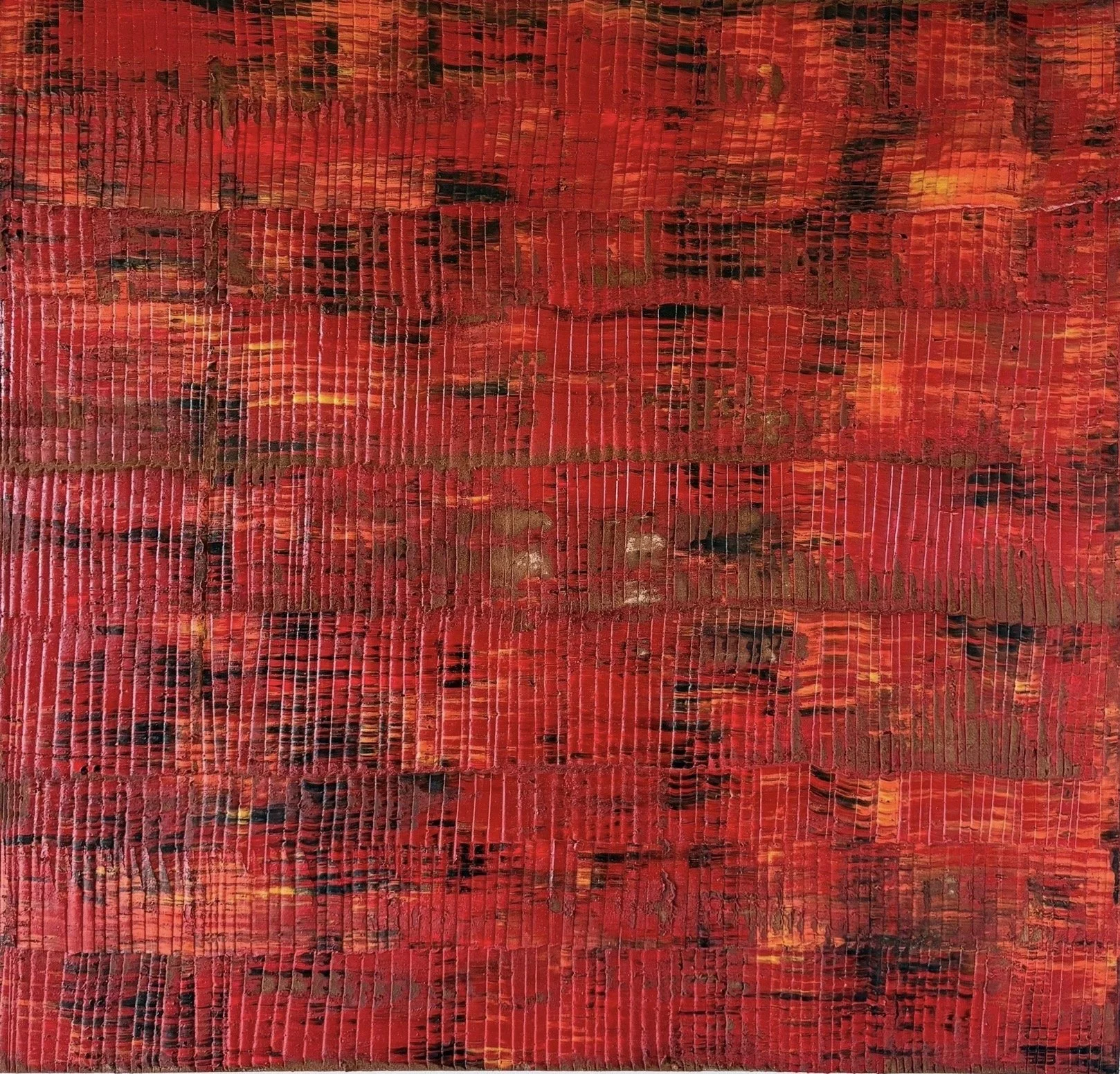 Sediment # 3 (Igneous Red), 2026 oil and volcanic stone dust on wood panel 38 x 40 x 1 1/2 in