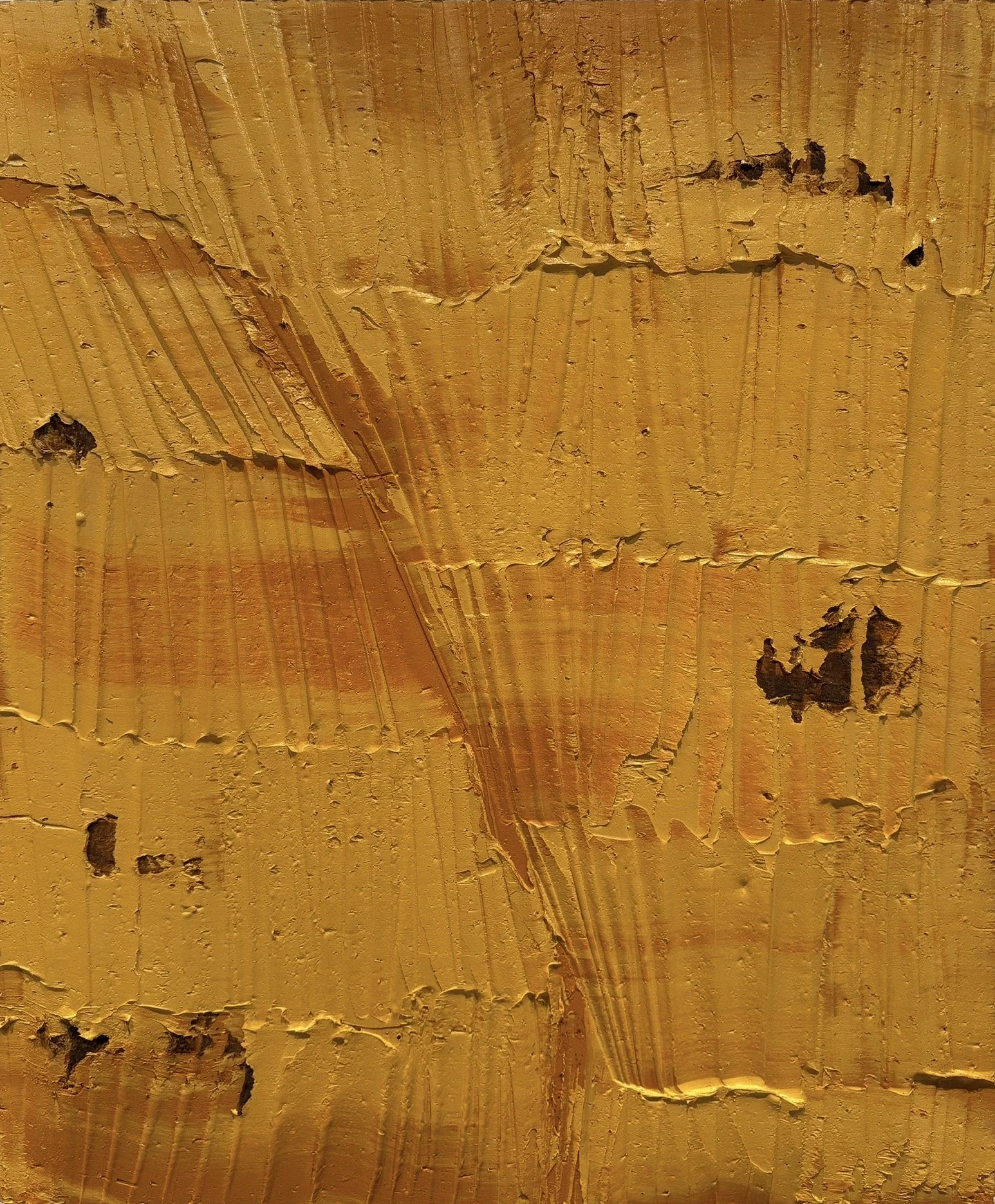 Sediment # 20 (yellow), 2026 oil and volcanic stone dust on wood panel 20 x 24 x 1 1/4 in