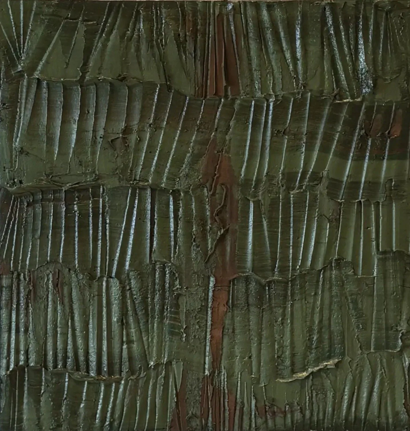 Sediment # 16 (Verdigris), 2026 oil and volcanic stone dust on wood panel 20 x 24 x 1 1/4 in