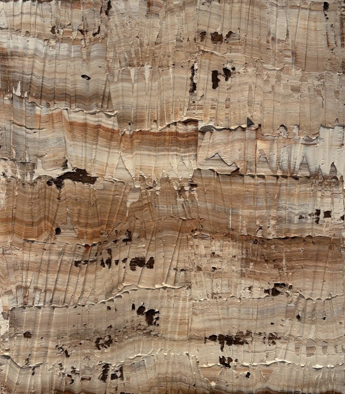 Sediment # 17 (limestone), 2026 oil and volcanic stone dust on wood panel 30 x 34 x 1 1/4 in