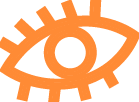 Orange eye-shaped gear icon