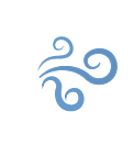 Stylized blue wind or breeze icon with swirling lines