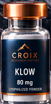A bottle of Croix Klow testosterone supplement, 80 mg, lyophilized powder form, with a black and gold label and a copper-colored cap.