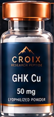 Bottle of Croix GHK Copper 50 mg liposomal powder supplement with a copper-colored cap and blue label.