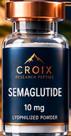 A bottle of Croix Semaglutide 10 mg lyophilized powder.