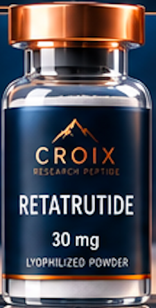 Vial of CROIX RETATRITUDE 30 mg lyophilized powder for research purposes.