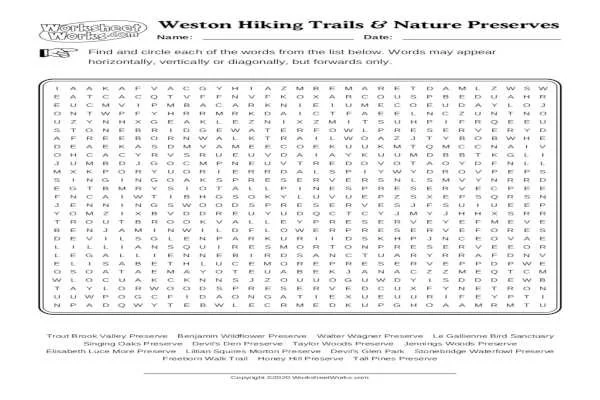Word Search - Weston's Nature Preserves