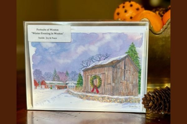 Weston Holiday Card Sale: Winter Evening in Weston Onion Barn