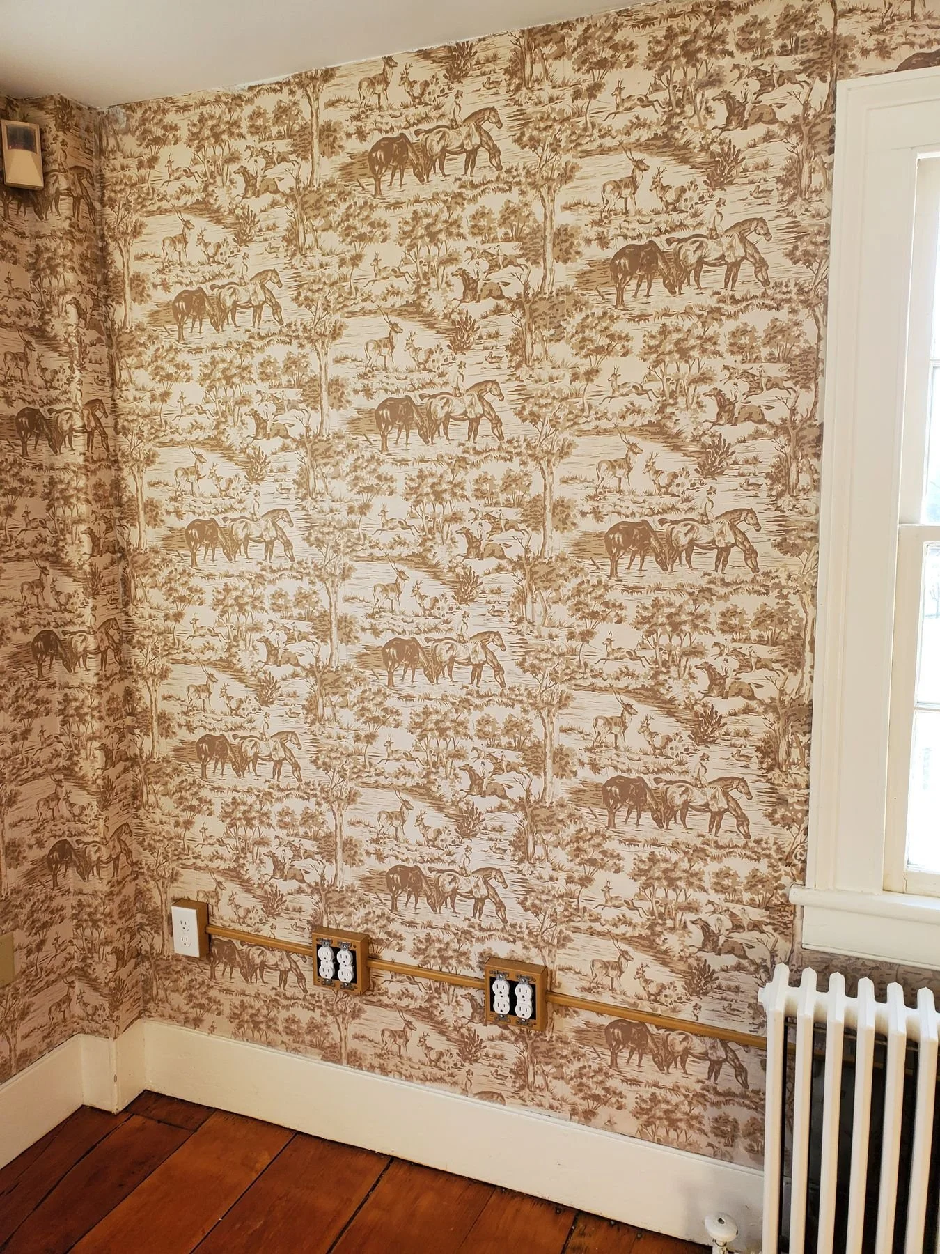 Jimmy's horse wallpaper, the only original paper left in the house.