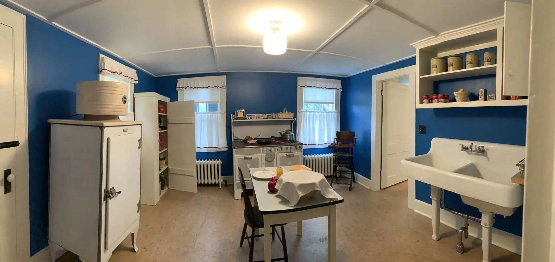 The blue 1940s kitchen.