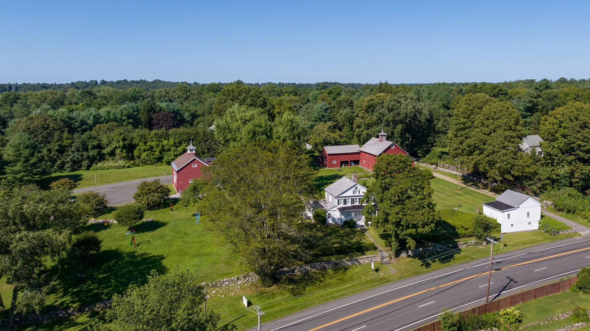 The Coley Homestead from the air above Weston Road, summer 2023