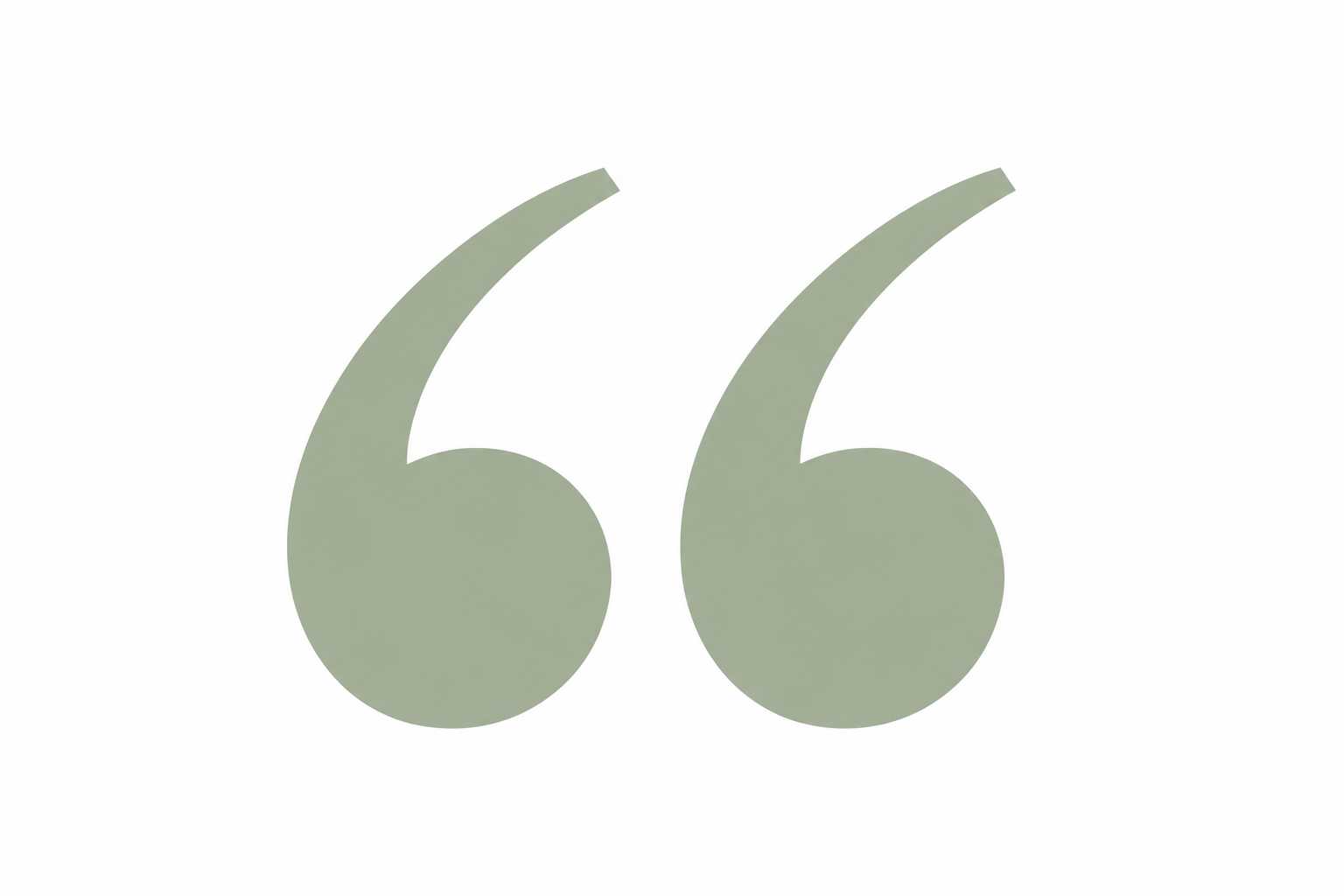 A large, grey quotation mark symbol on a white background.