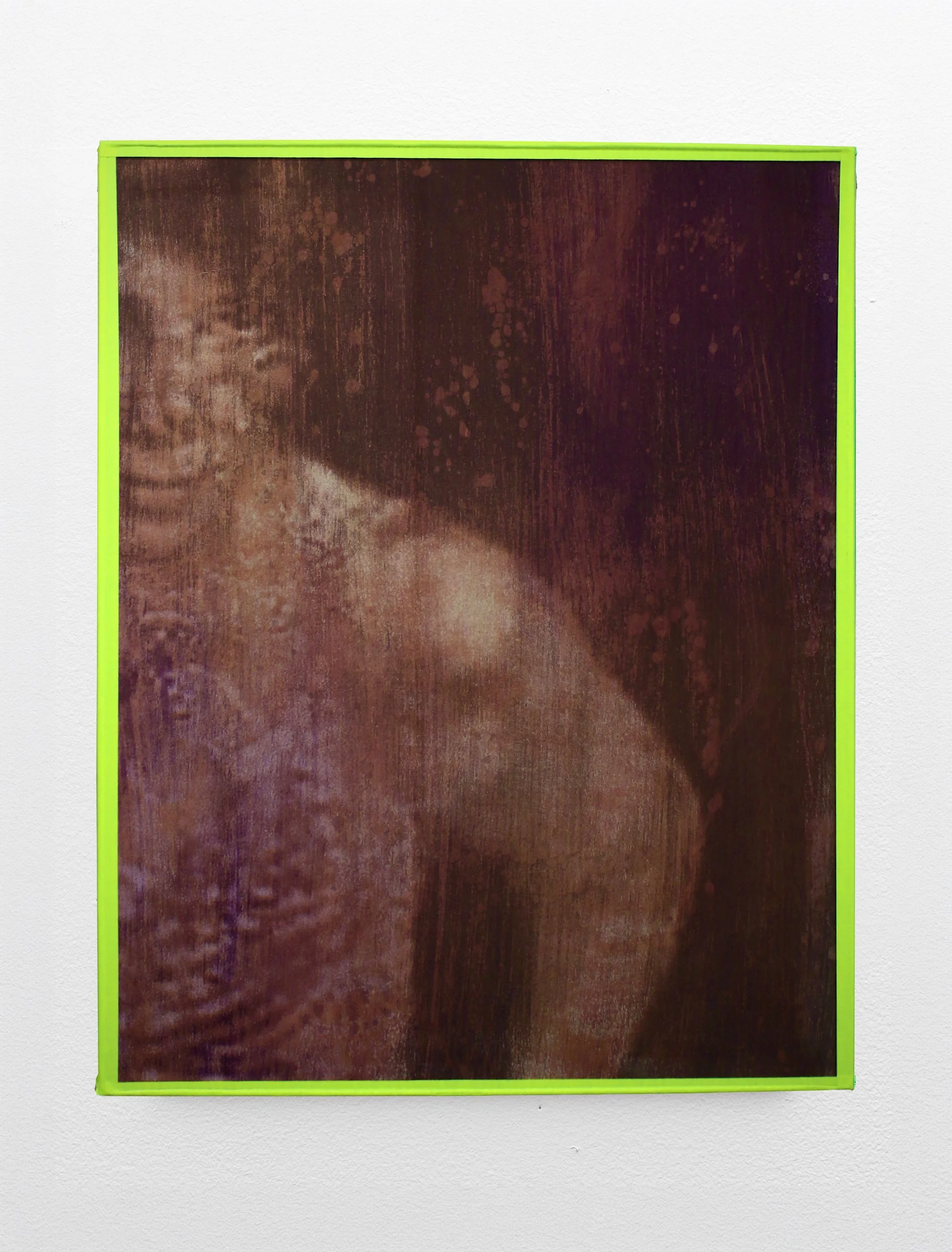Troxler Sister 017, 2025. Gum bichromate on watercolor paper. Duct tape Artist Frame, 16 in. x 20 in.