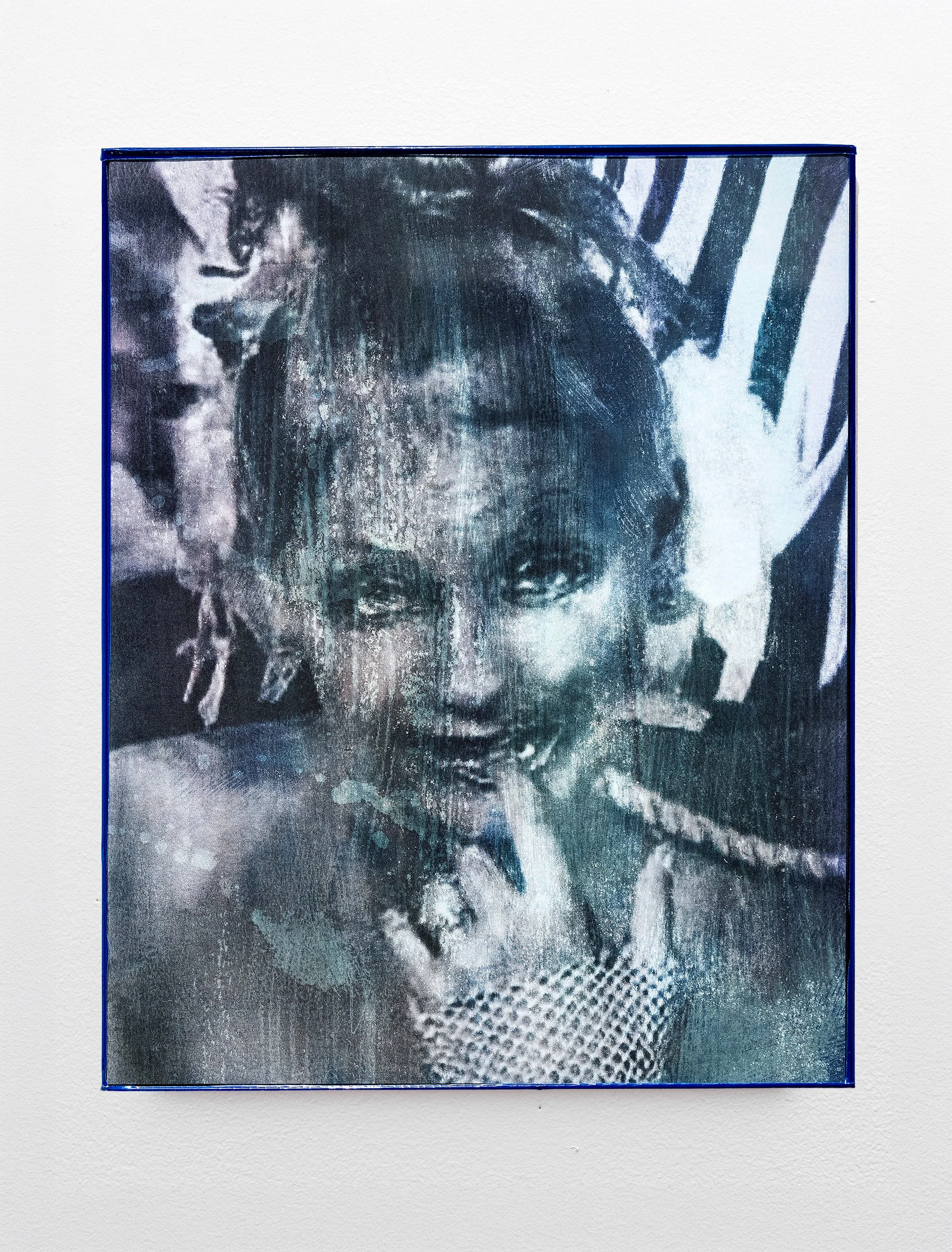 Troxler Sister 08 (twin), 2025. Gum bichromate on watercolor paper. Duct tape Artist Frame, 16 in. x 20 in.