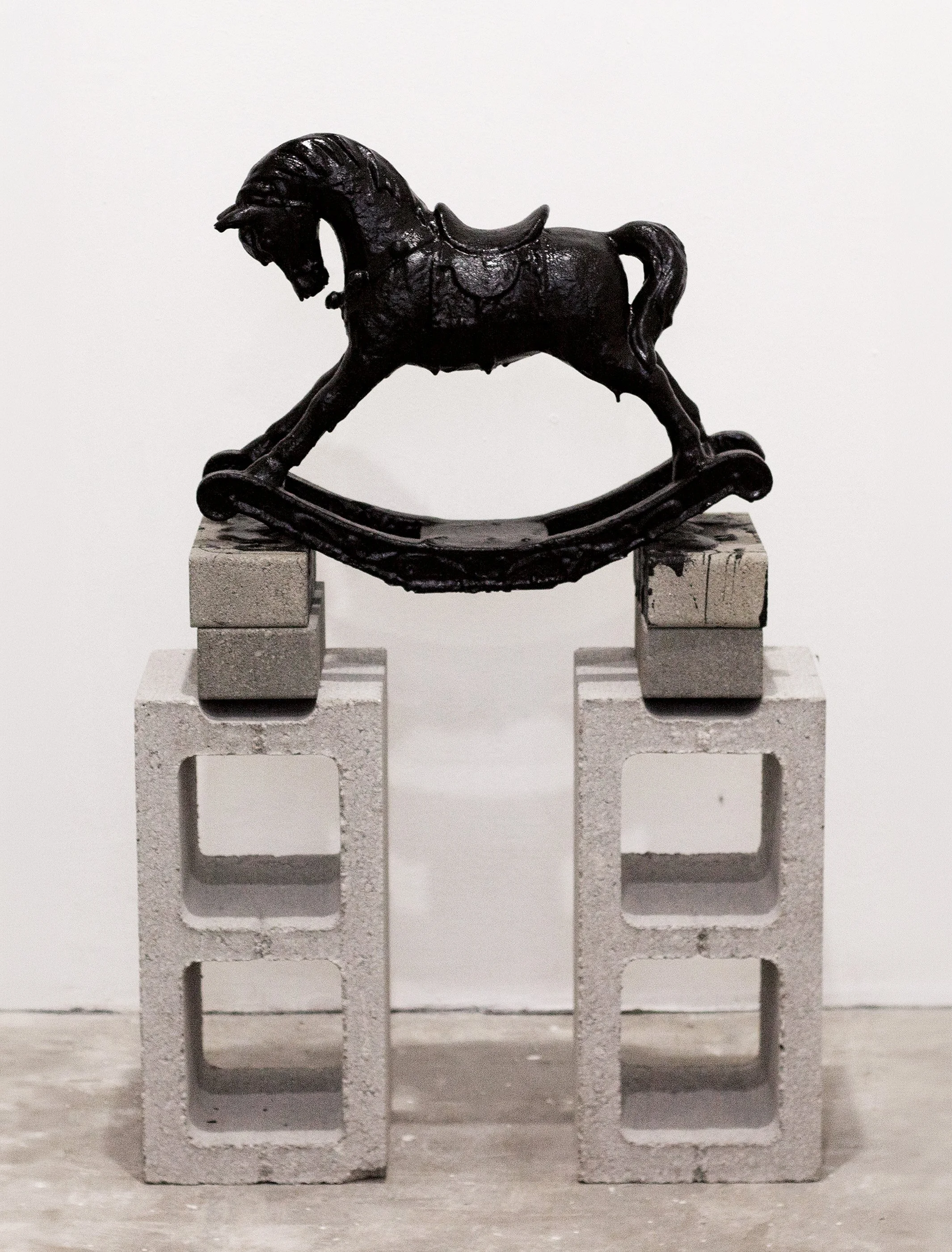 Every Stone I’ve Touched I’ve Sunk, 2023.
Rubber, wood, cinder blocks, bricks.  