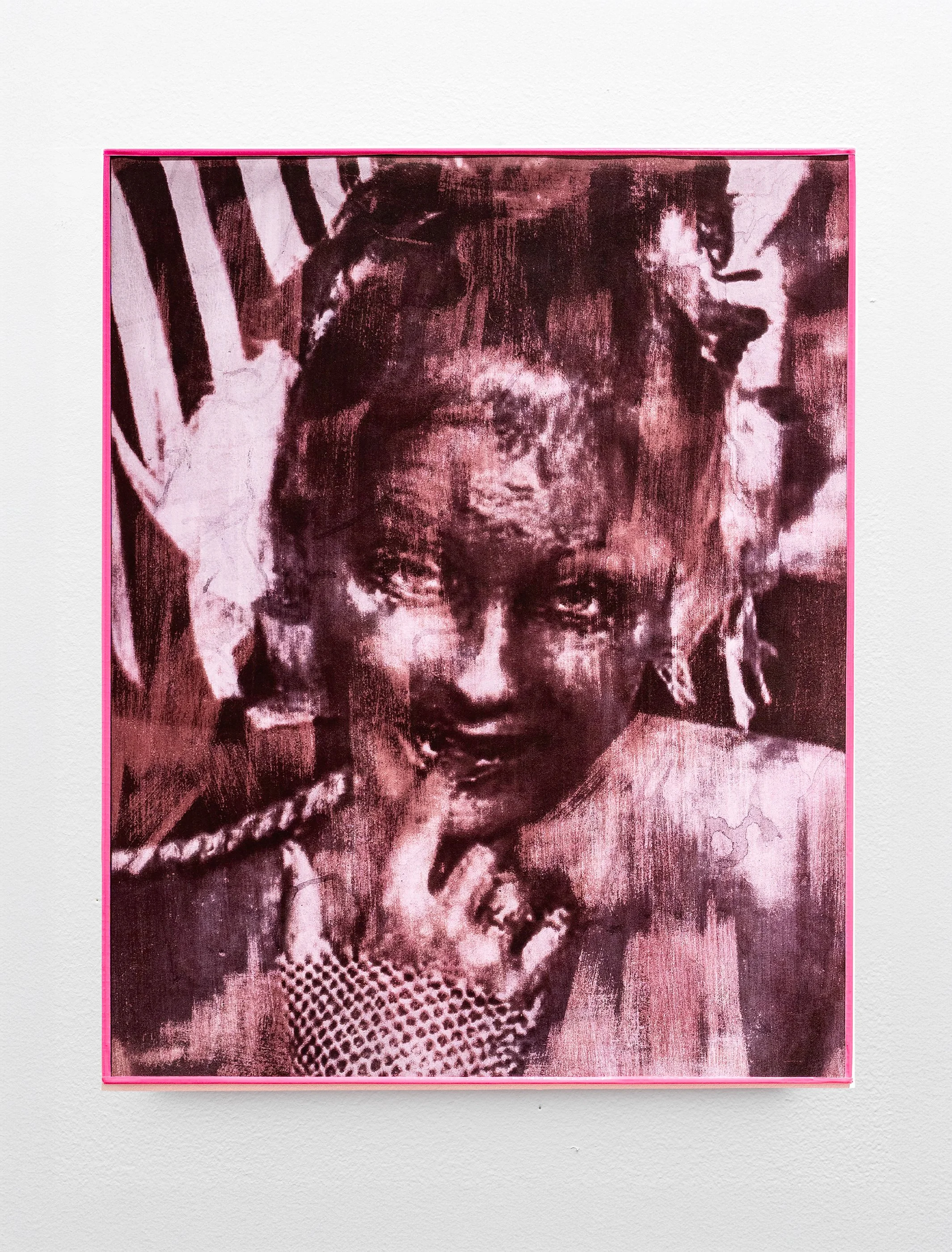 Troxler Sister 07 (twin), 2025. Gum bichromate on watercolor paper. Duct tape Artist Frame, 16 in. x 20 in.