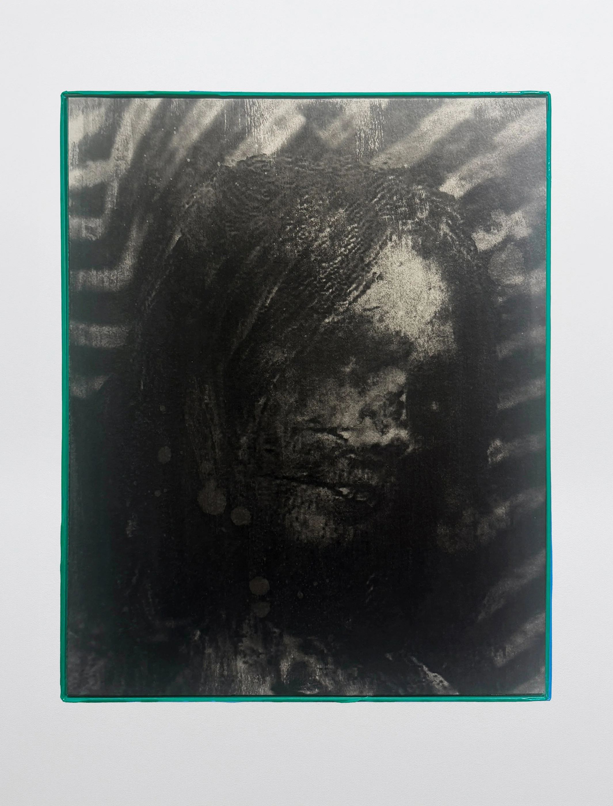 Izzy Dents 02, 2026. Gum bichromate on watercolor paper. Duct tape Artist Frame, 16 in. x 20 in.