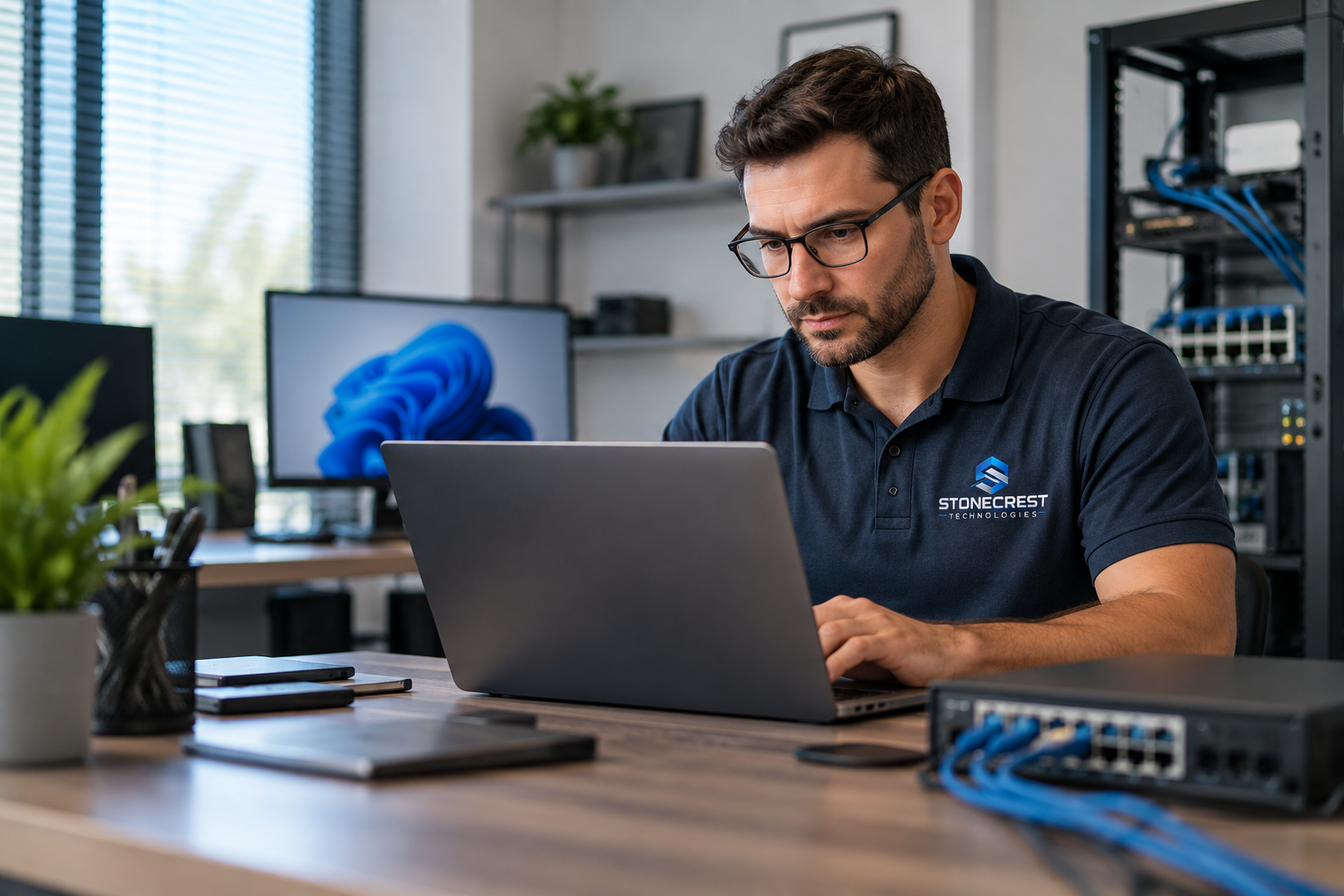 IT technician providing computer and network support