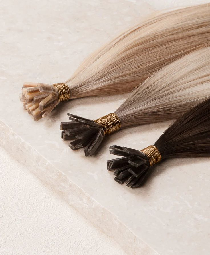 K-tip keratin bond hair extensions in blonde and brown shades