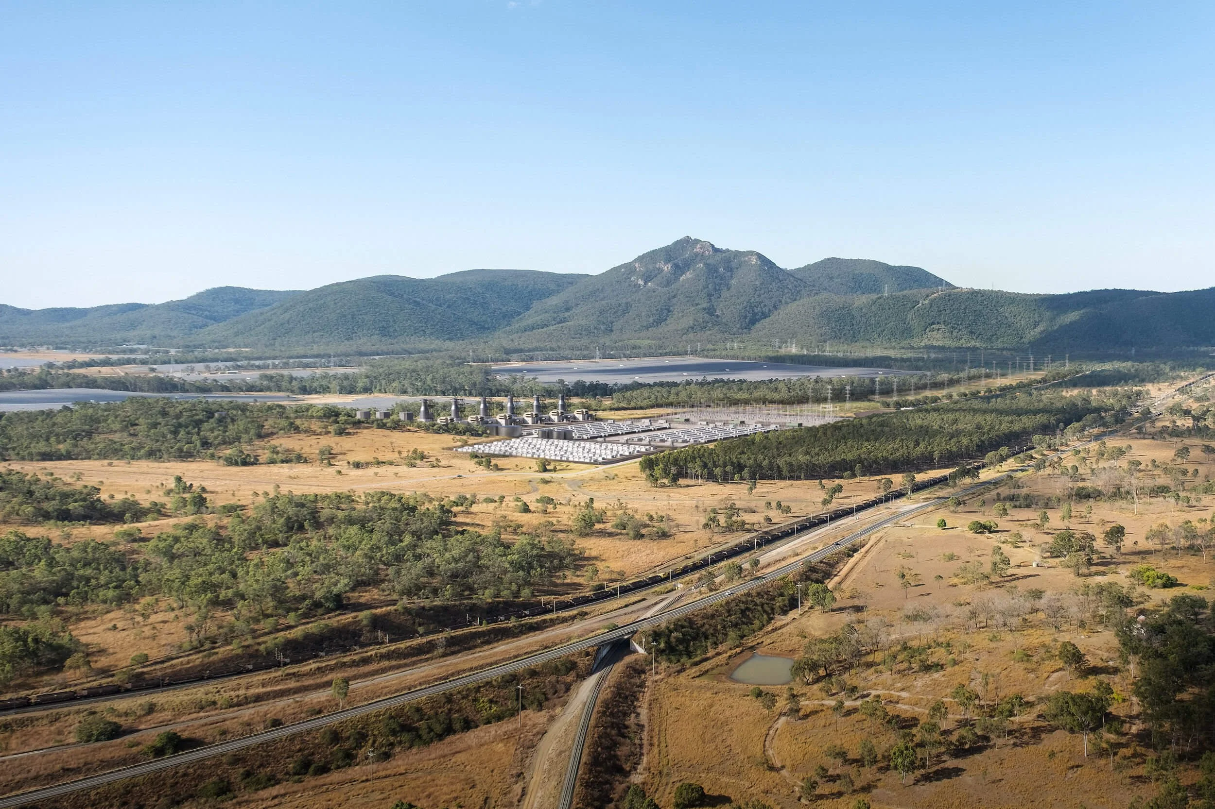 Supernode Central BESS, view towards Mt Larcom, photomontage