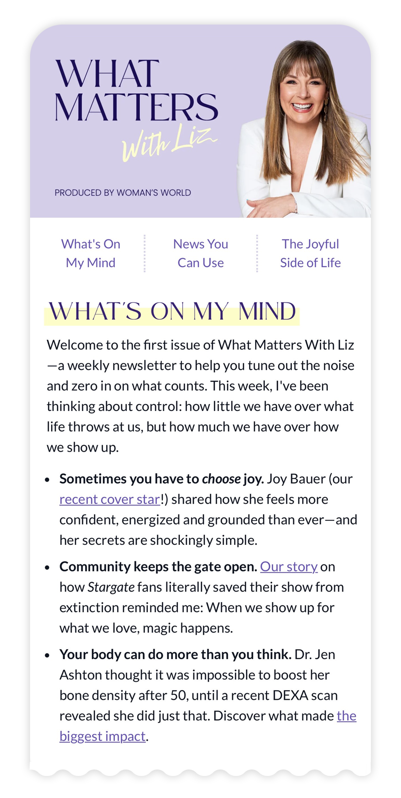 what matters with liz mobile newsletter