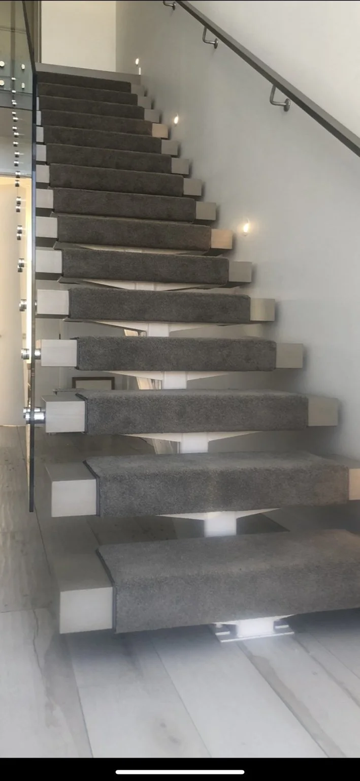 Carpeted floating stairs