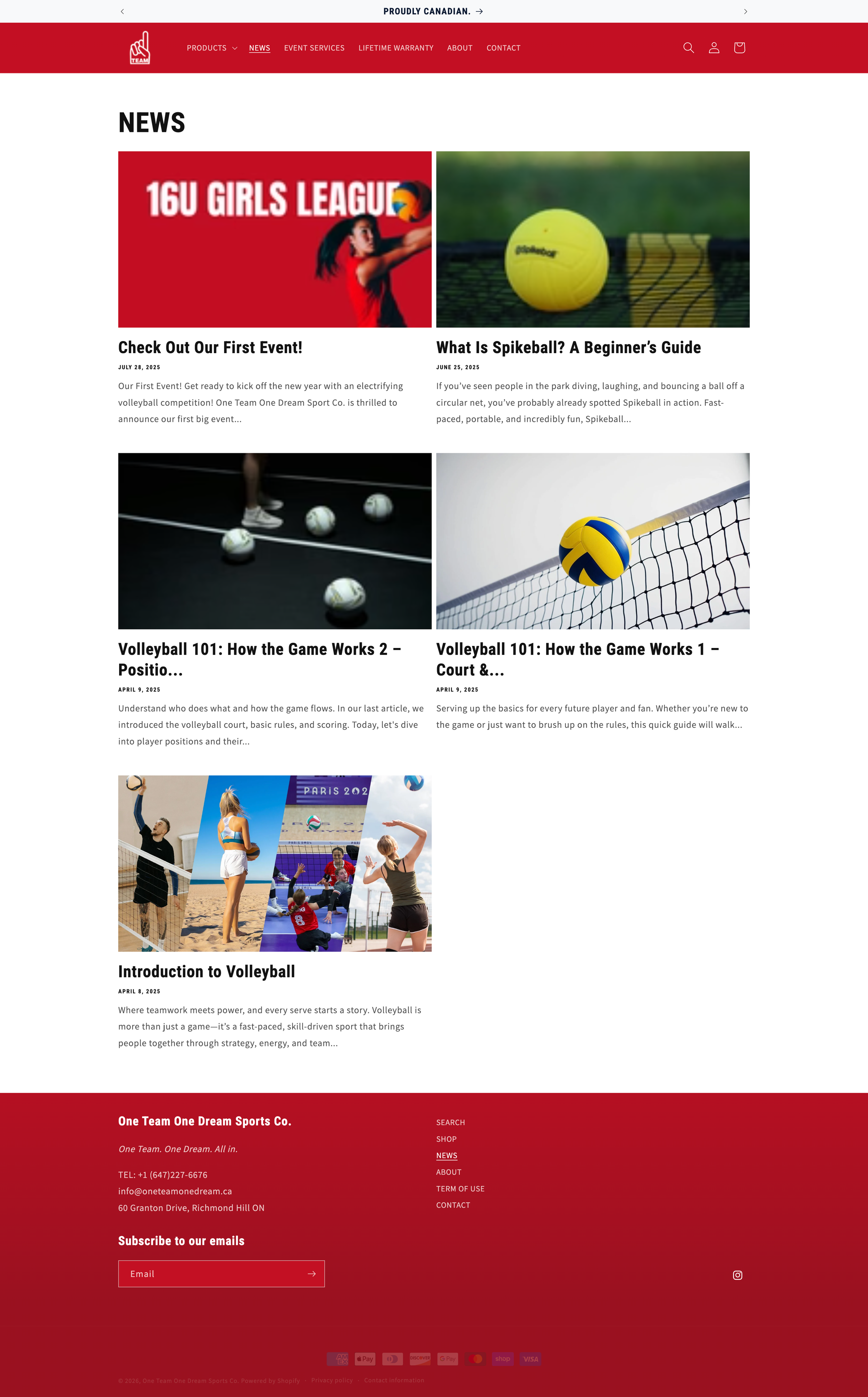 One Team One Dream Website - Blog Page