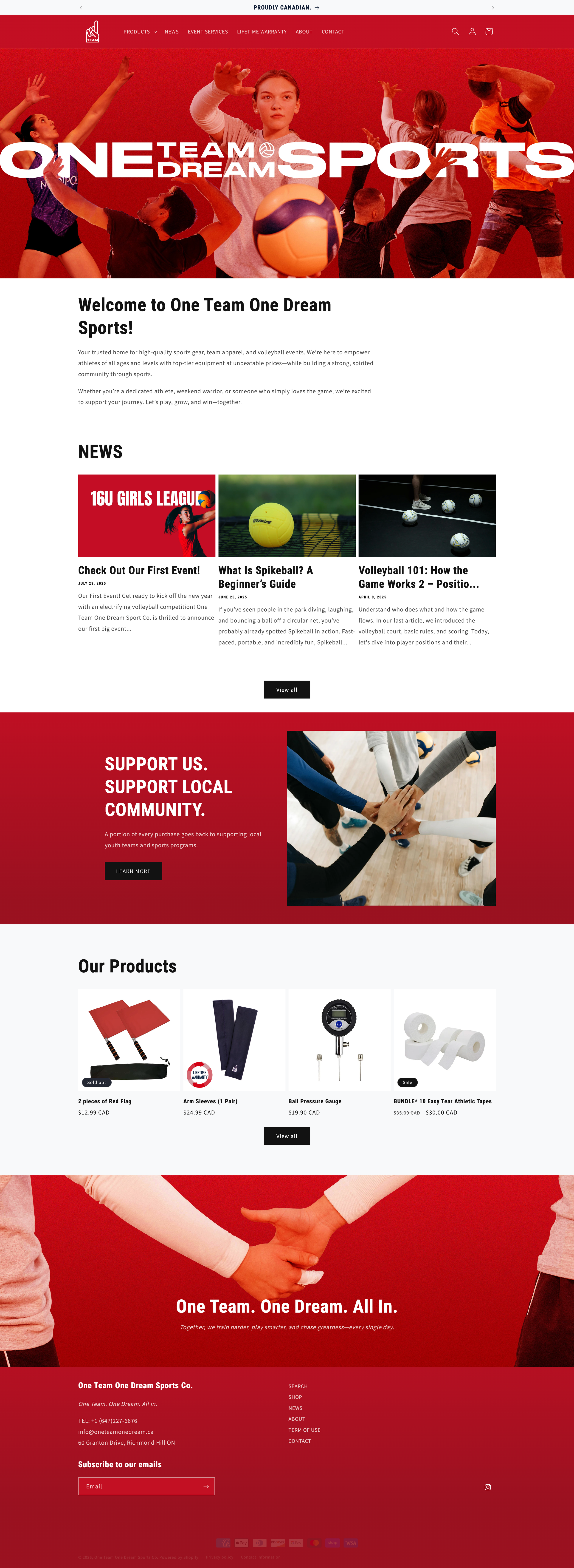 One Team One Dream Website - Home Page