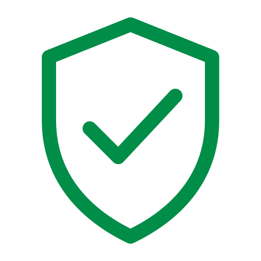 Green shield with a checkmark inside.