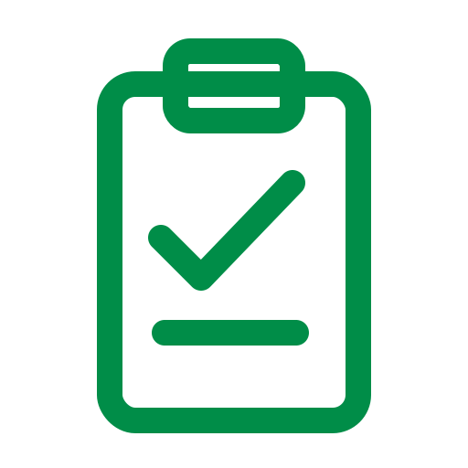 Green checklist on a clipboard icon