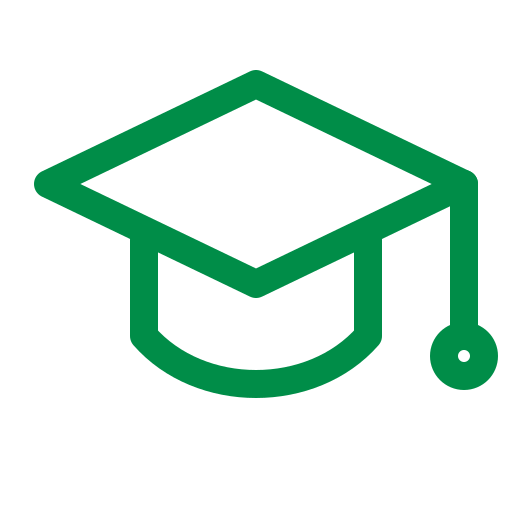 Green graduation cap icon.