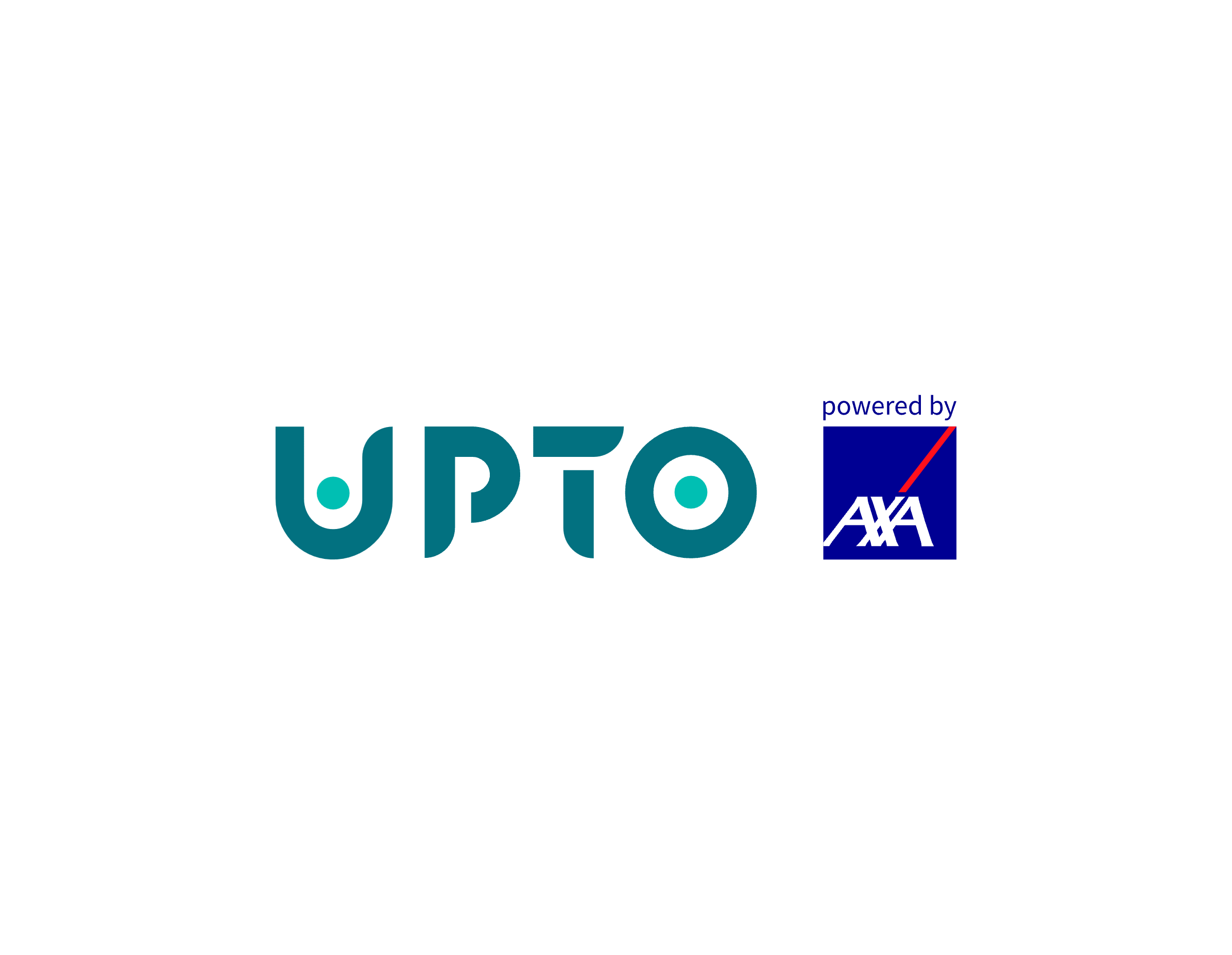 Logo des Unternehmens UpTo mit Text und AXA Logo darunter, powered by geschrieben