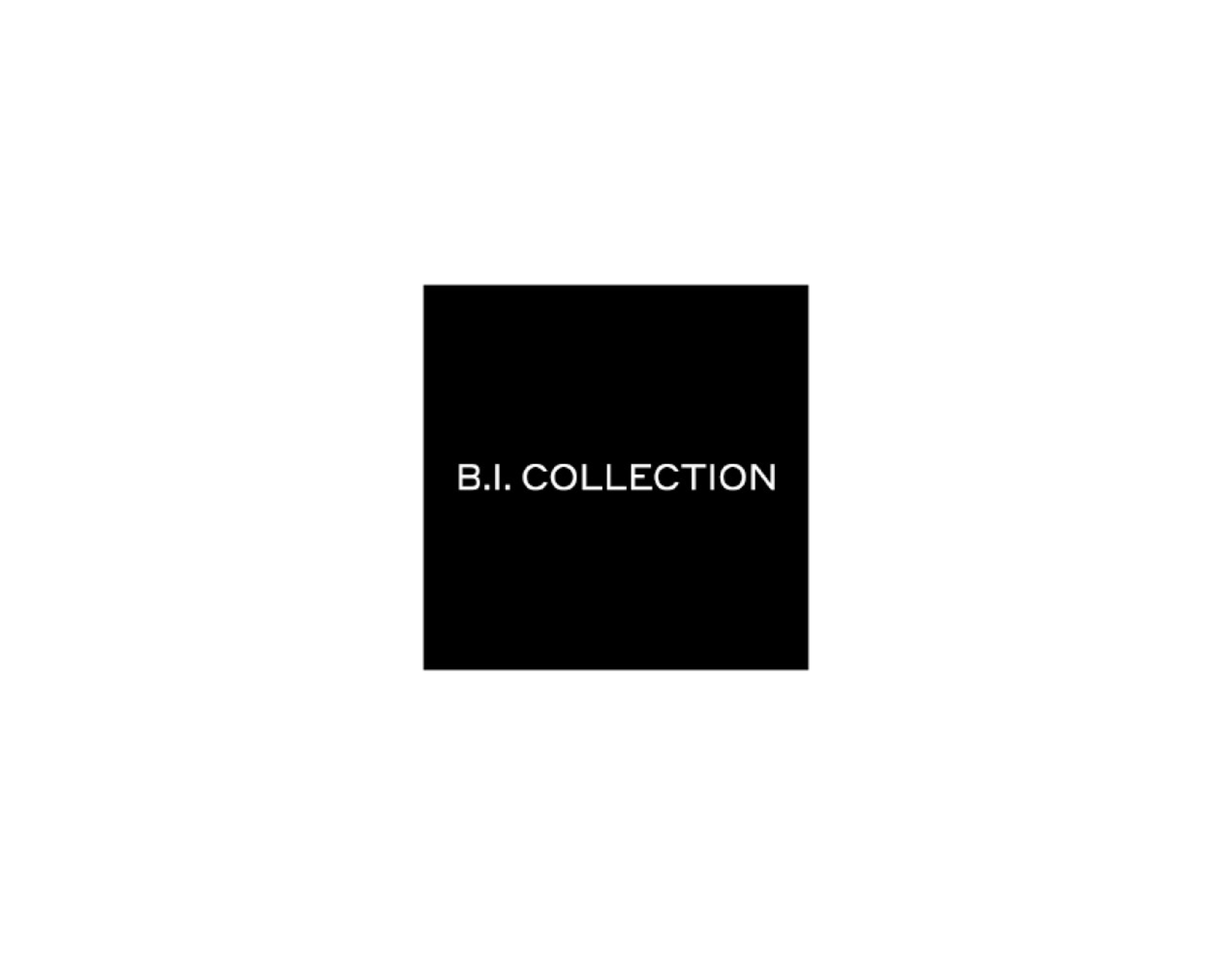 Schwarzer Hintergrund mit weißem Rechteck und Text 'B.I. COLLECTION' in der Mitte.