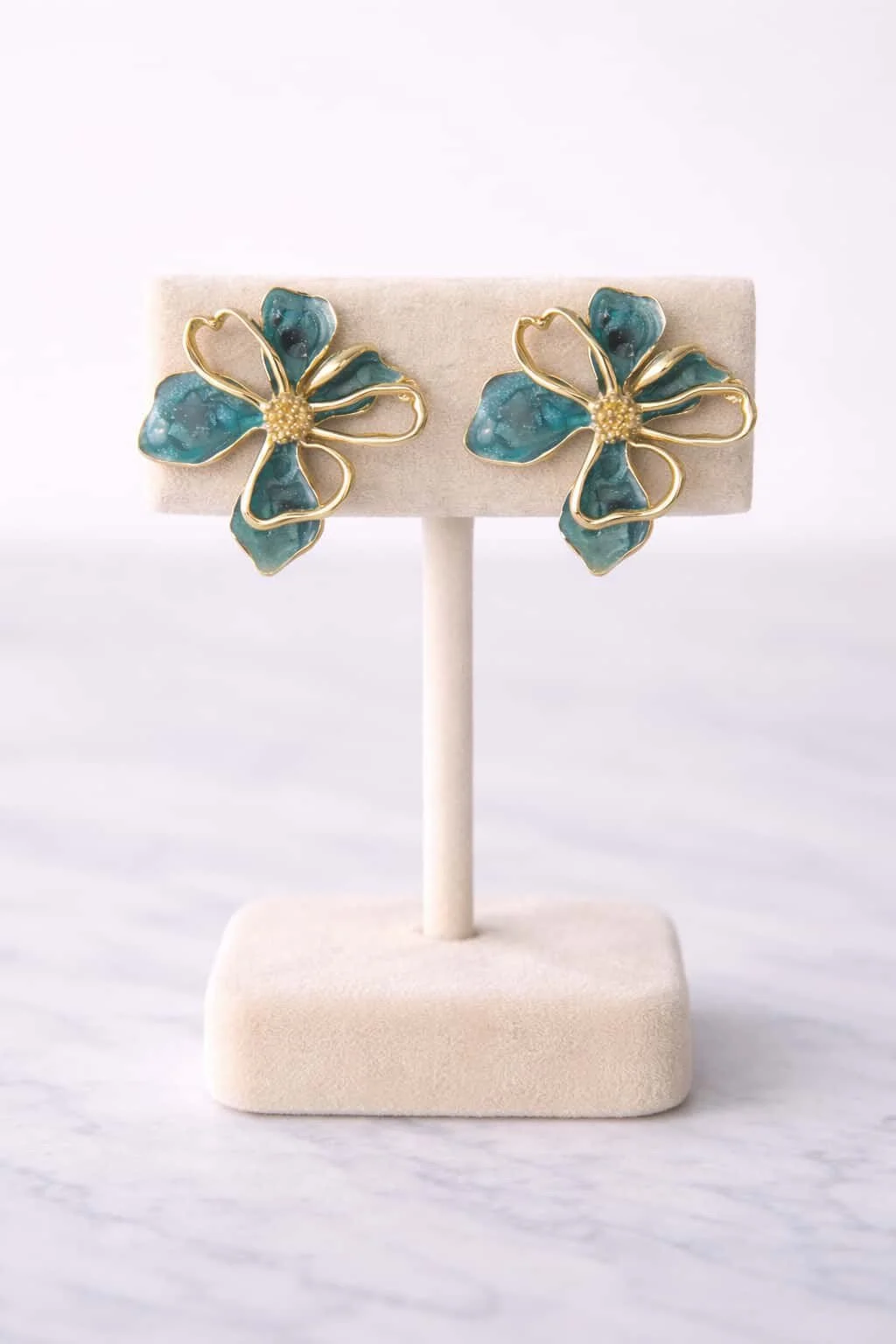 boucles d oreilles bleu canard et couleur or