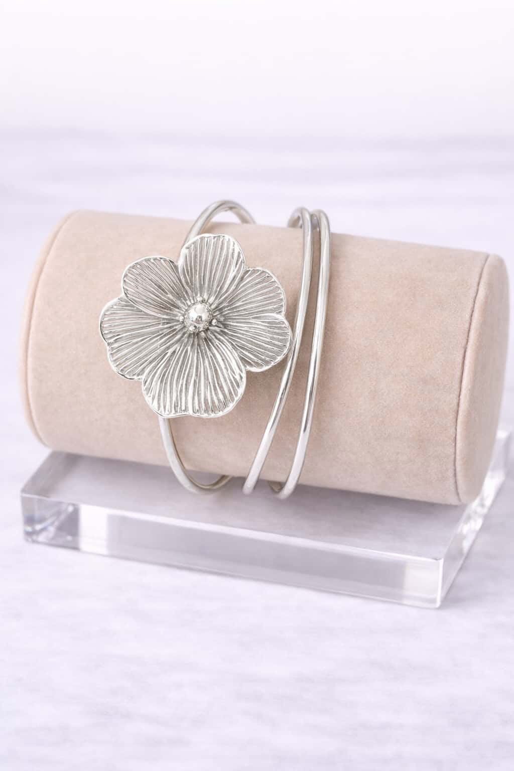 bracelet fleur argenté