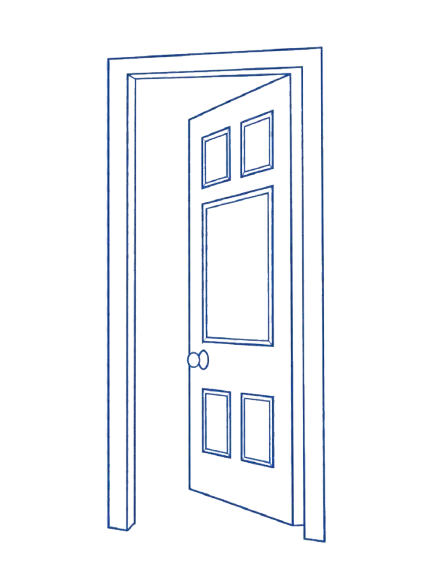 Ilustración de una puerta entreabierta en un marco de puerta