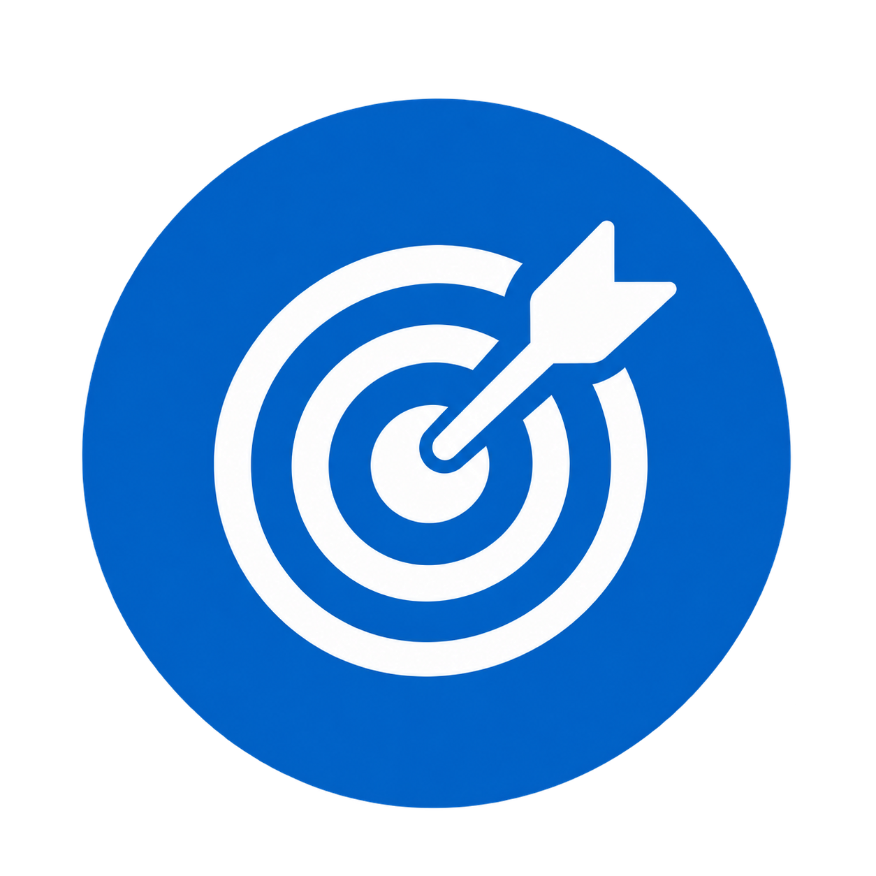 White bullseye target with an upward-pointing arrow on a blue circular background