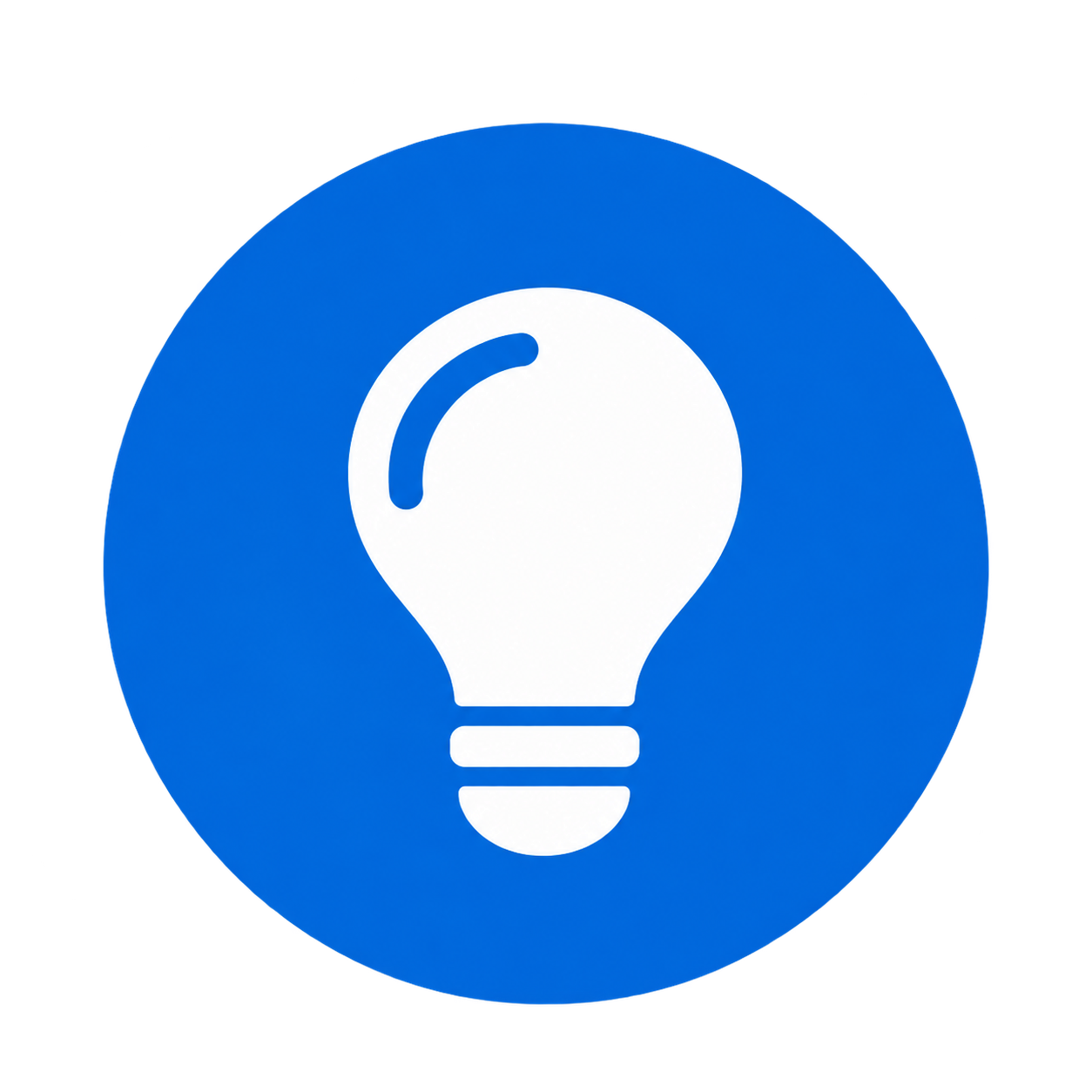 White light bulb icon inside a blue circle