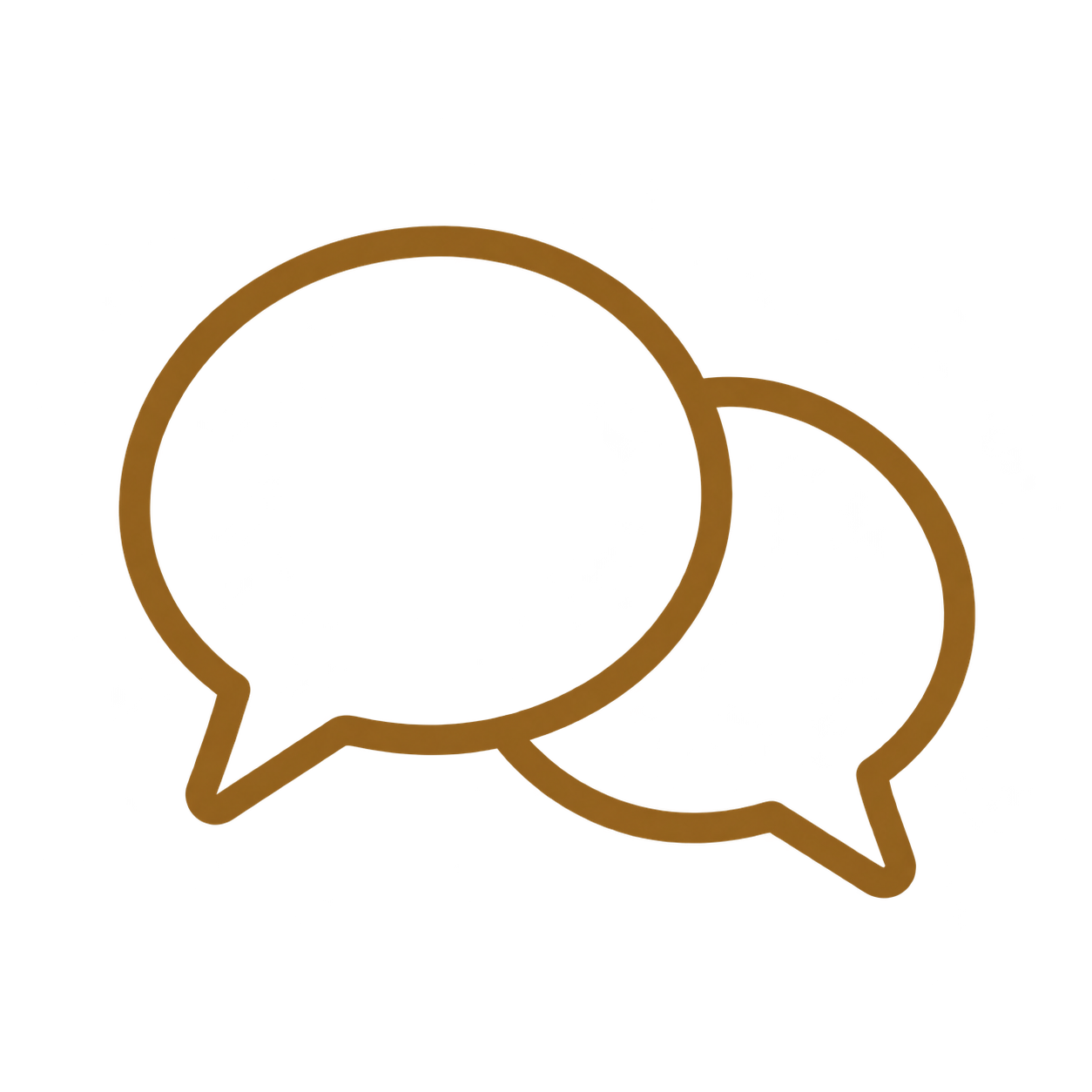Two overlapping gold outline speech bubbles on a black background