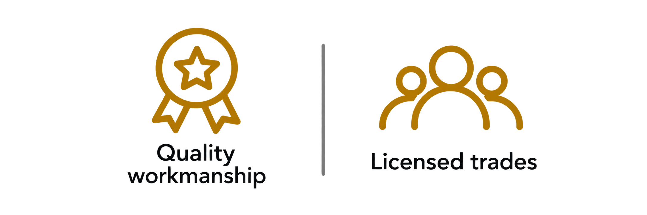 Graphic comparing quality workmanship and licensed trades, illustrated with a medal and group of workers