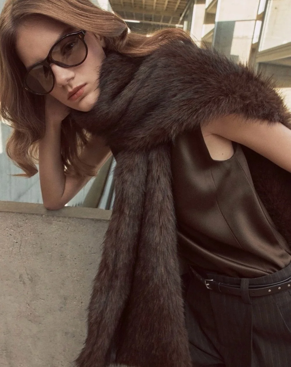 Fake Fur Scarf and Cashmere cardigan @vince