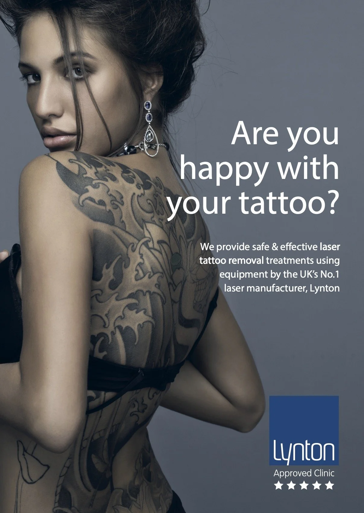 model with tattoo displaying lynton tattoo removal strapline